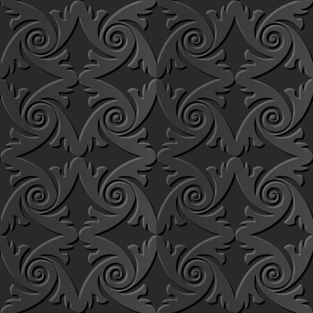 Seamless 3D elegant dark paper art pattern 046 Spiral Featherのイラスト素材