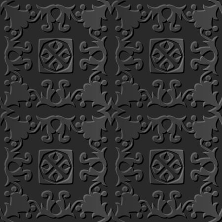 Seamless 3D elegant dark paper art pattern 075 Spiral Flower Crossのイラスト素材