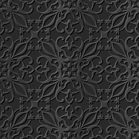 Seamless 3D elegant dark paper art pattern 080 Cross Vine Flowerのイラスト素材
