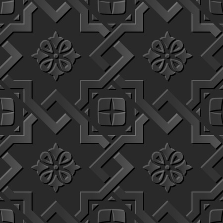 Seamless 3D elegant dark paper art pattern 261 Star Cross Checkのイラスト素材