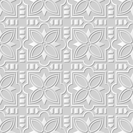 Seamless 3D white paper cut art background 402 square cross star flowerのイラスト素材