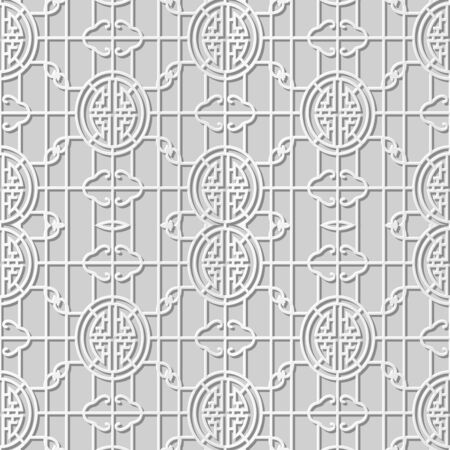 Vector damask seamless 3D paper art pattern background 331 Round Cross Chainのイラスト素材