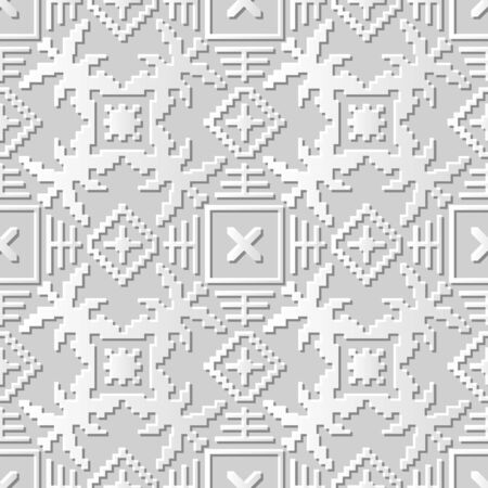Vector damask seamless 3D paper art pattern background 019 Mosaic Square Geometryのイラスト素材