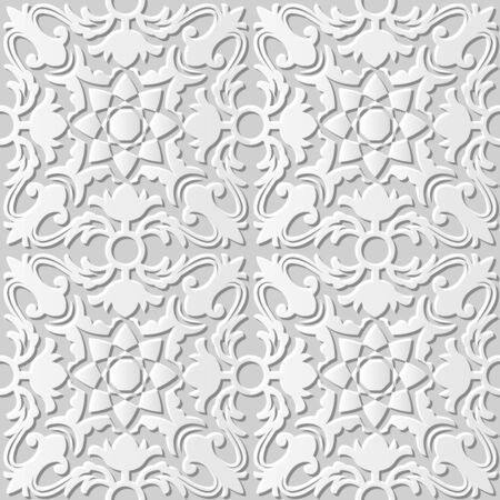 Vector damask seamless 3D paper art pattern background 120 Cross Kaleidoscope Flowerのイラスト素材