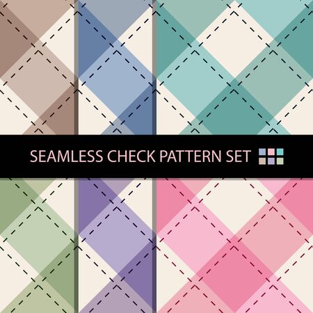 Seamless colorful check and cross dot line pattern background set.のイラスト素材