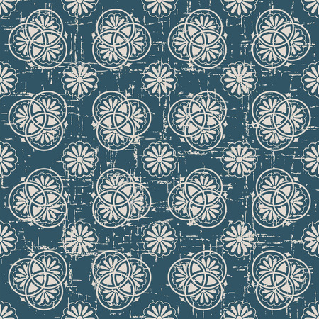 Seamless worn out antique background image of round line flowerのイラスト素材