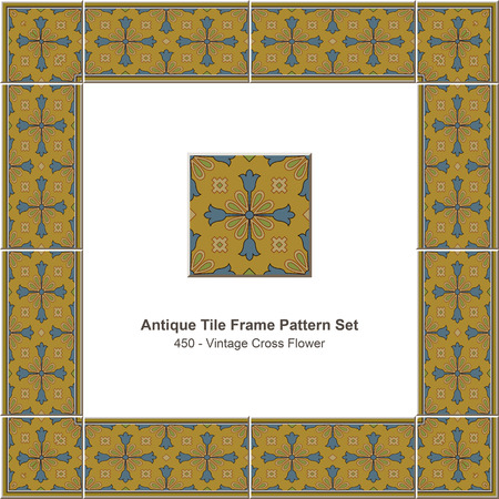 Antique tile frame pattern set_450 Vintage Cross Flowerのイラスト素材