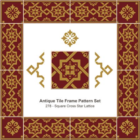 Antique tile frame pattern set_278 Square Cross Star Latticeのイラスト素材