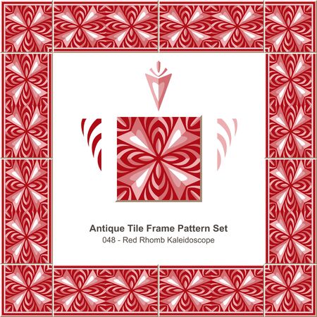 Antique tile frame pattern set_048 Red Rhomb Kaleidoscopeのイラスト素材