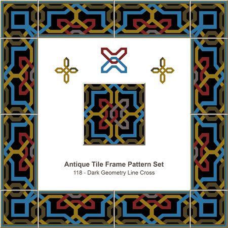Antique tile frame pattern set_118 Dark Geometry Line Crossのイラスト素材