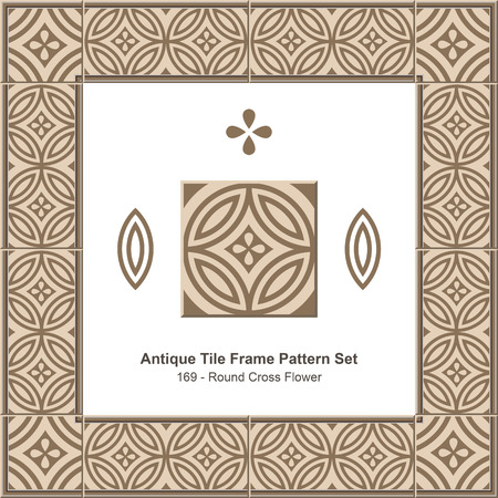 Antique tile frame pattern set_169 Round Cross Flowerのイラスト素材