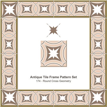 Antique tile frame pattern set_174 Round Cross Geometryのイラスト素材