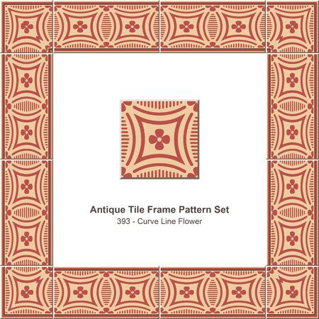 Antique tile frame pattern set_393 Curve Line Flowerのイラスト素材