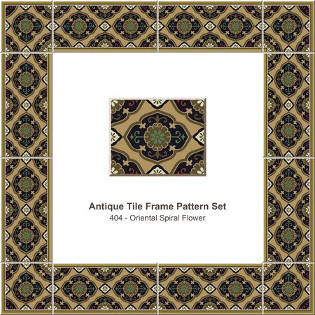 Antique tile frame pattern set_404 Oriental Spiral Flowerのイラスト素材