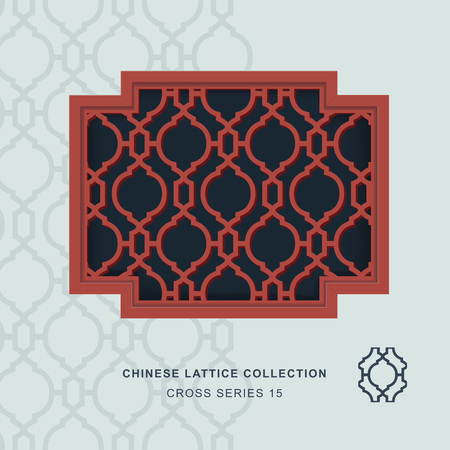 Chinese window tracery cross frame 15 diamond roundのイラスト素材
