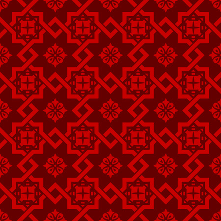 Seamless vintage Chinese window tracery square star cross pattern background.のイラスト素材