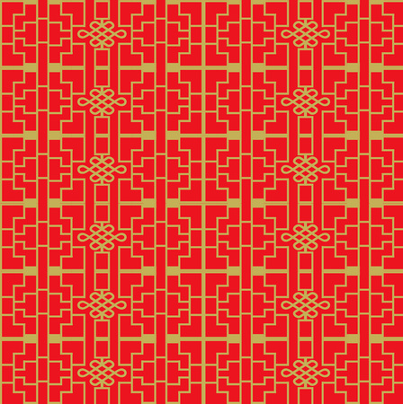 Golden seamless vintage Chinese window tracery pattern background.のイラスト素材