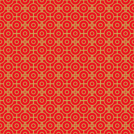 Golden seamless vintage Chinese window tracery round and square pattern background.のイラスト素材
