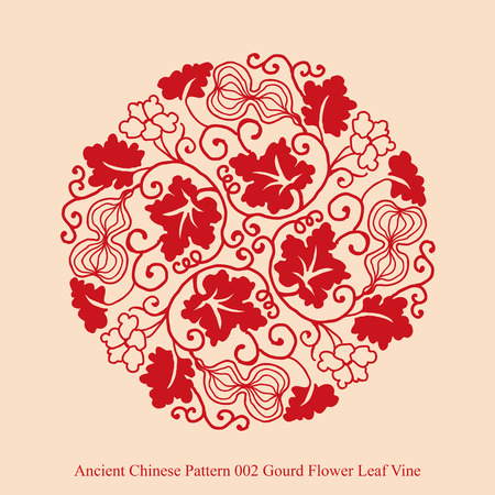 Ancient Chinese Pattern of Gourd Flower Leaf Vineのイラスト素材