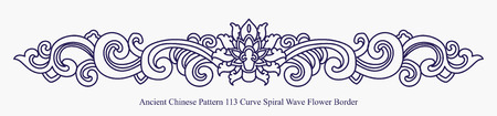 Ancient Chinese Pattern of Curve Spiral Wave Flower Borderのイラスト素材