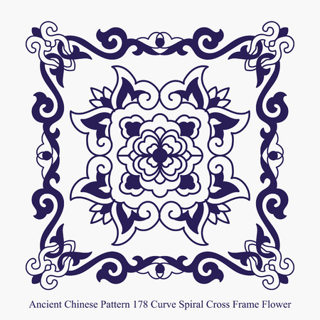 Ancient Chinese Pattern of Curve Spiral Cross Frame Flowerのイラスト素材