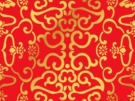 Seamless Golden Chinese Background Cross Spiral Frame Flowerのイラスト素材