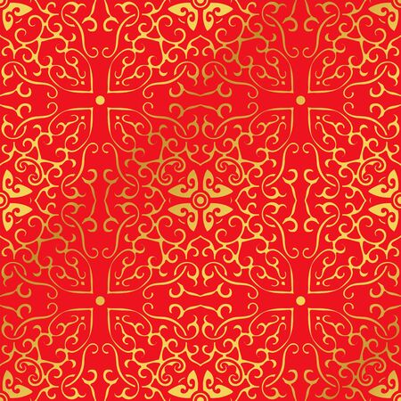 Seamless Golden Chinese Background Spiral Curve Cross Frameのイラスト素材