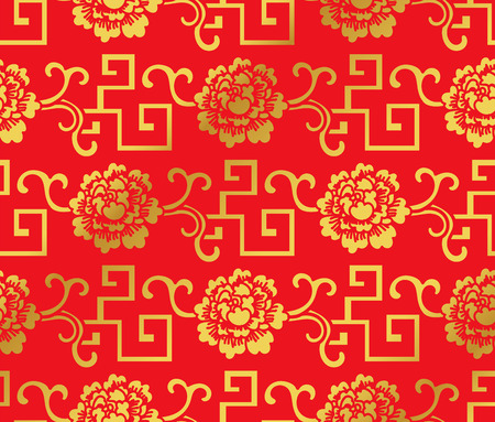 Seamless Golden Chinese Background Spiral Geometry Vine Flowerのイラスト素材