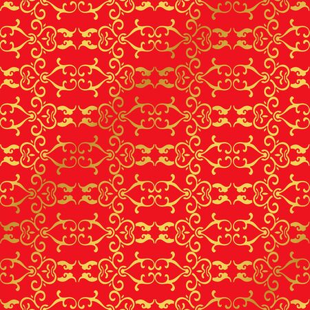 Seamless Golden Chinese Background Spiral Curve Cross Chainのイラスト素材