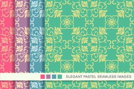 Elegant seamless pastel background set spiral curve square cross flowerのイラスト素材