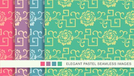 Elegant seamless pastel background set spiral geometry vine flowerのイラスト素材