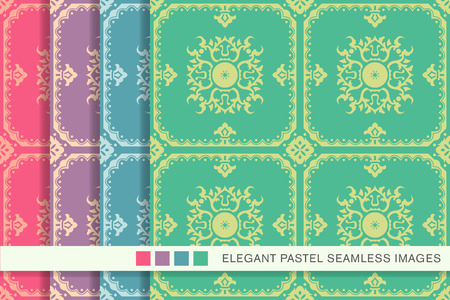 Seamless pastel background set square frame spiral flowerのイラスト素材
