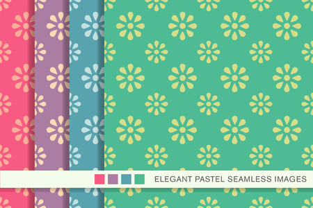 Seamless pastel background set vintage daisy flowerのイラスト素材