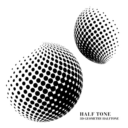 Half tone gradient 3D black geometry round dot sphere ballのイラスト素材