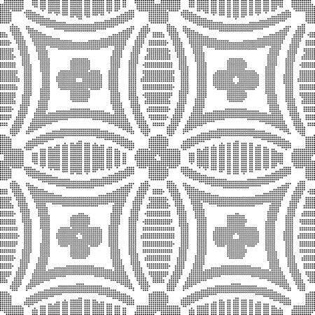 Halftone round black seamless background curve round cross flower lineのイラスト素材