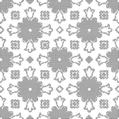 Halftone round black seamless background cross flower kaleidoscope