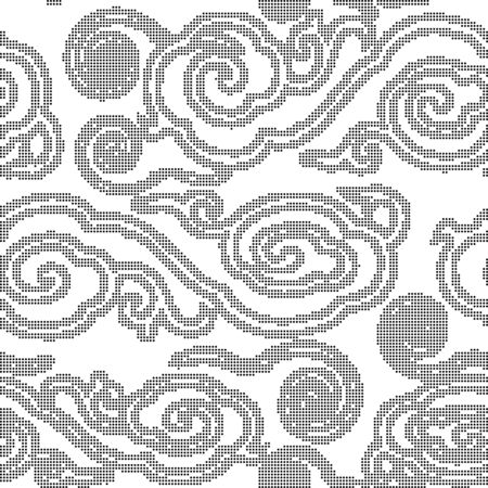 Halftone round black seamless background oriental Chinese cloud patternのイラスト素材