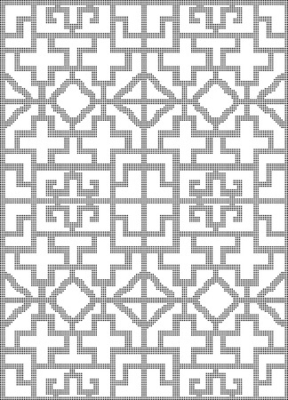 Halftone round black seamless background curve cross Chinese lattice pattern.のイラスト素材