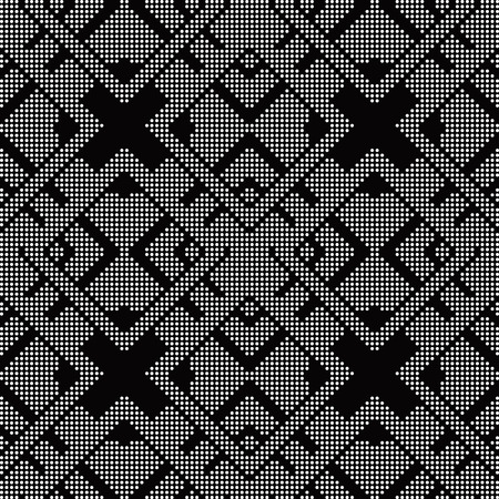Halftone round black seamless background square cross check geometryのイラスト素材