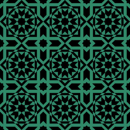 Antique seamless green background  cross square Islam starのイラスト素材