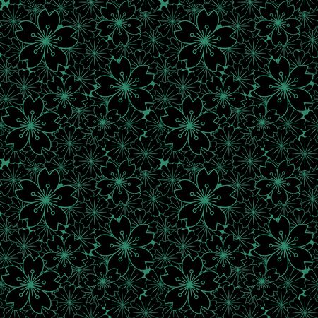 Antique seamless green background Japanese sakura flower crossのイラスト素材