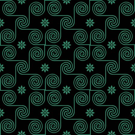 Antique seamless green background spiral cross flower.のイラスト素材