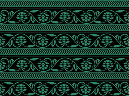 Antique seamless green background round spiral flower vine arrowのイラスト素材