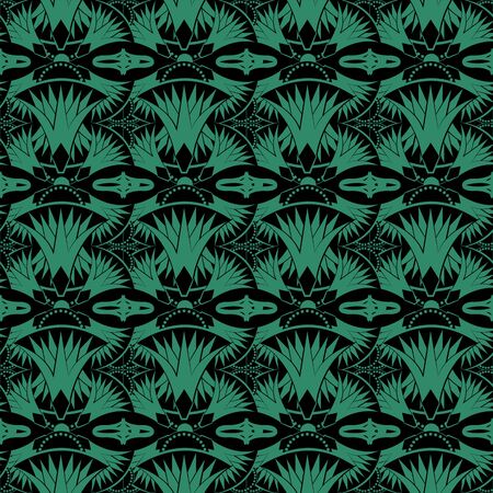 Antique seamless green background sawtooth flower crossのイラスト素材