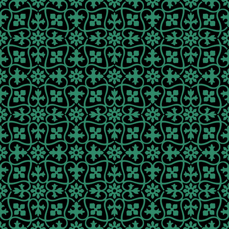 Antique seamless green background spiral curve cross vine flowerのイラスト素材