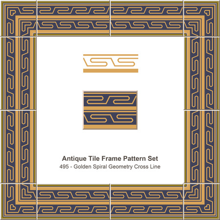 Antique tile frame pattern set Golden Spiral Geometry Cross Lineのイラスト素材