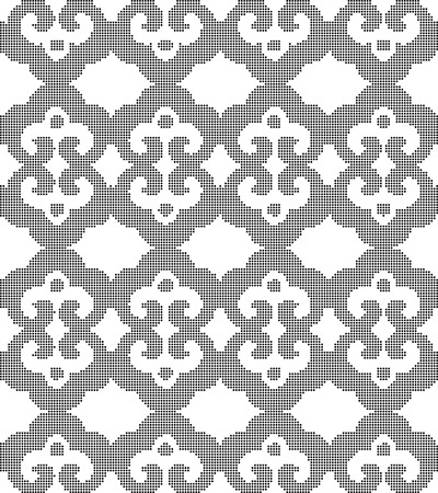 Halftone round black seamless background oriental curve spiral cross round frame