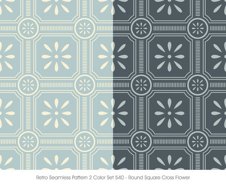 Retro Pattern 2 Color Set Round Square Cross Flowerのイラスト素材
