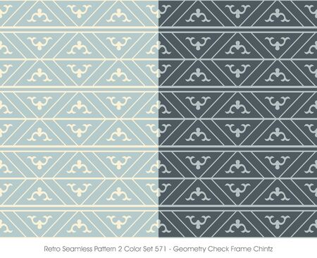 Retro Pattern 2 Color Set Geometry Check Frame Chintzのイラスト素材