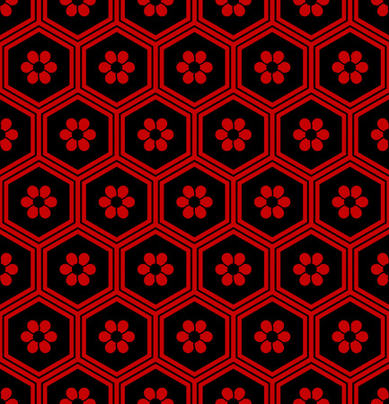 Seamless Chinese Background oriental hexagon polygon frame round flowerのイラスト素材